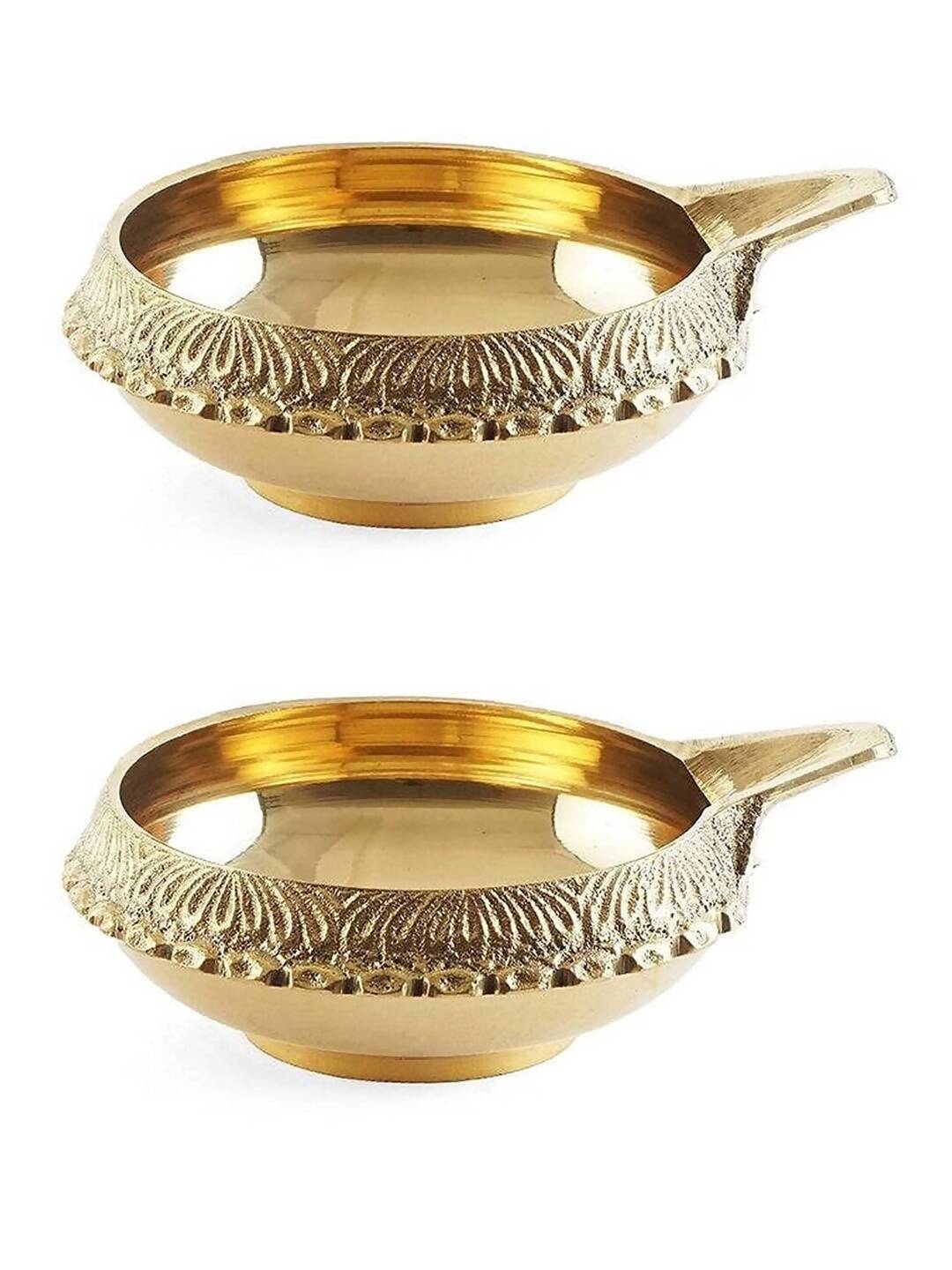 Tied Ribbons Antique 2 Pieces Gold-Toned Textured Brass Diyas | Grocsy