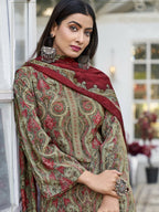Jyoti Fashion Women's Green Velvet Digital Print with Resham Thread work Kurta with Trouser & Dupatta | Grocsy