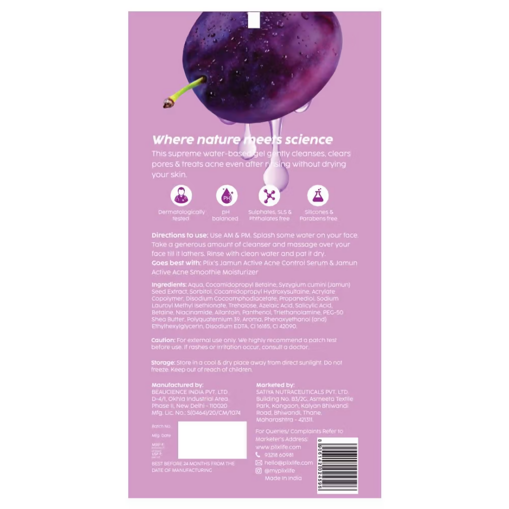 PLIX The Plant Fix 0.5% Salicylic Acid Jamun Face Wash Cleanser | Grocsy