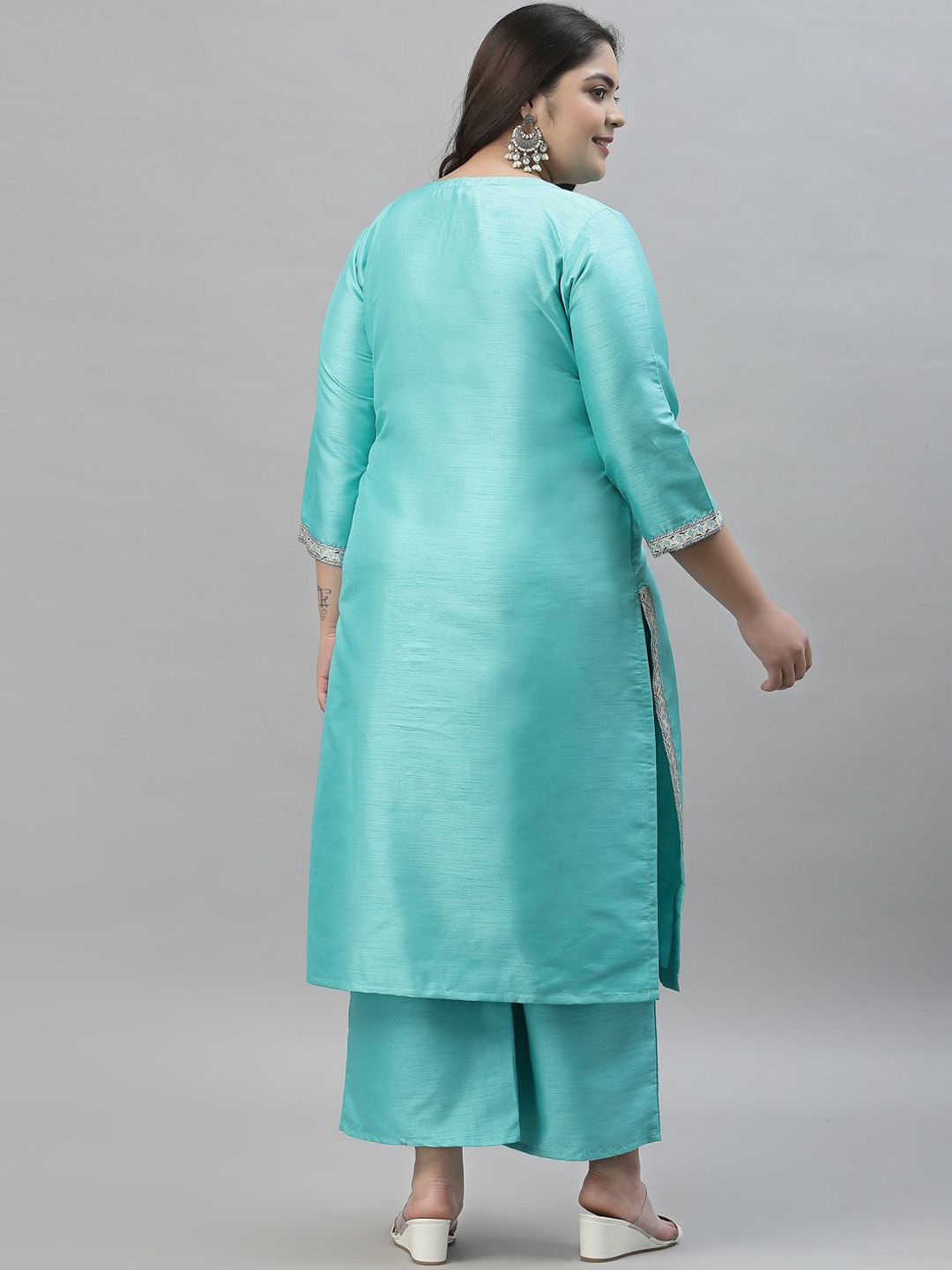 Sztori Plus Size Ethnic Motifs Yoke Design Straight Kurta With Palazzos | Grocsy