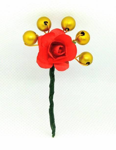 Red Rose Flower With Gold Beaded Hair Brooches (Set of 8 Brooches) | Grocsy