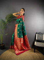 Joban Fashion Banarasi Green Woven Butti Soft Silk Saree | Grocsy
