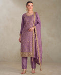 KC Lilac Silk Straight Suit For Women Heavy Embroidery Work | Grocsy