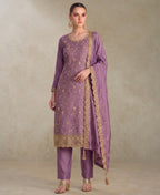 KC Lilac Silk Straight Suit For Women Heavy Embroidery Work | Grocsy