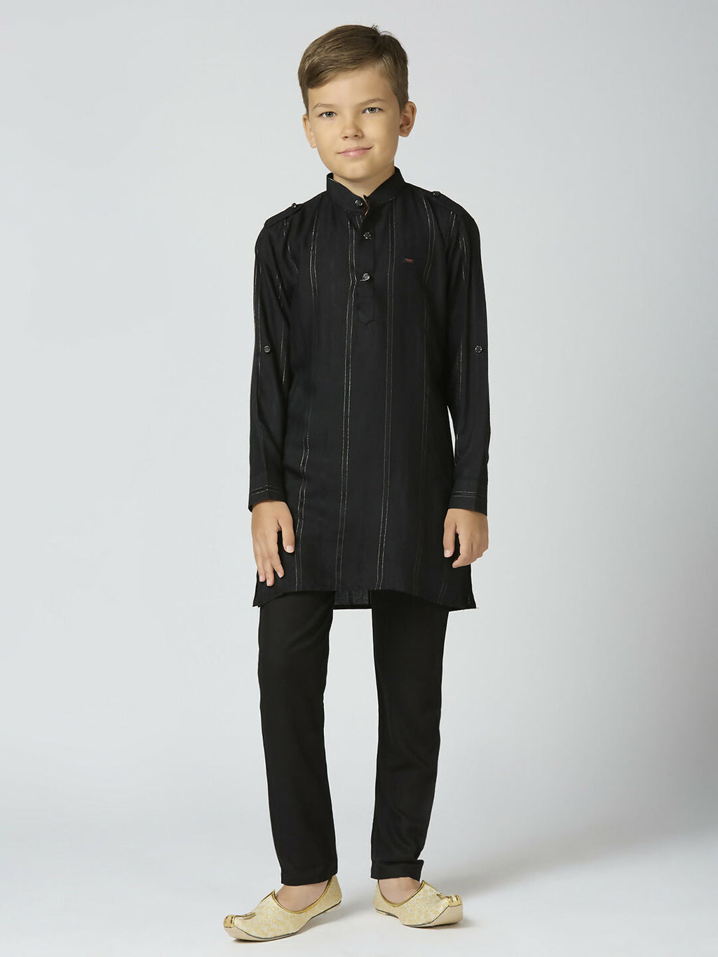 Joban Fashion Kids Island Full Sleeves Cotton Kurta and Pyjama Set with Strip - Black | Grocsy
