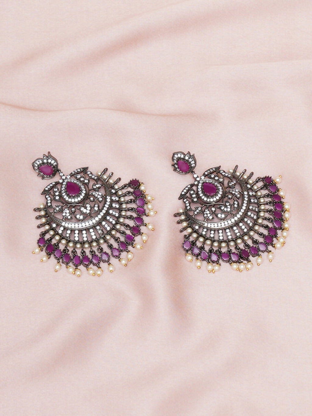 Maroon Silver Plated Earrings- Ruby Raang | Grocsy