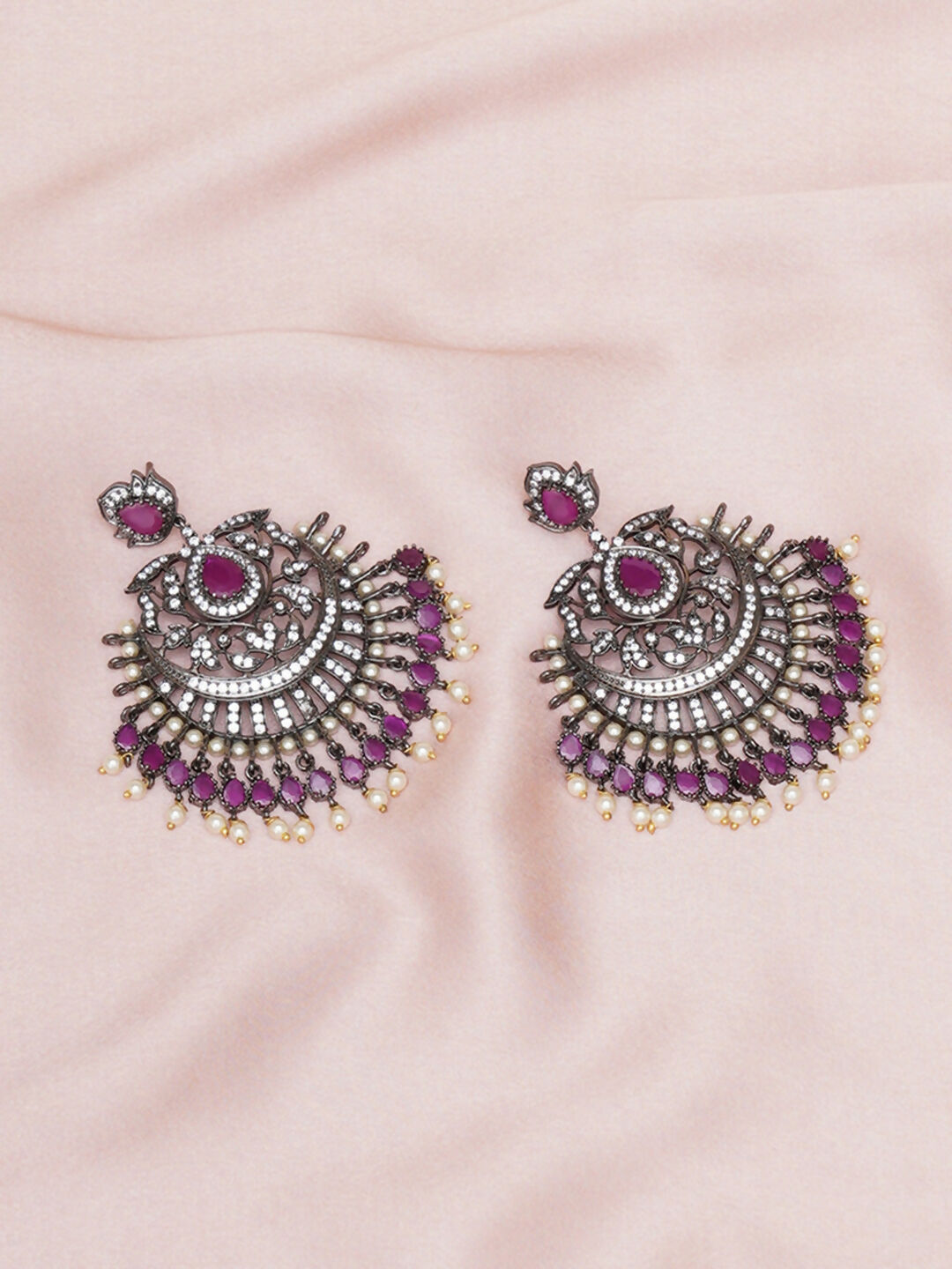 Maroon Silver Plated Earrings- Ruby Raang | Grocsy