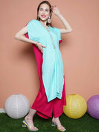 Women Republic Blue And Pink Assyemtrical Kurta Set | Grocsy