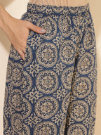 Janasya Women's Blue Cotton Ethnic Motifs Casual Regular Co-ords | Grocsy