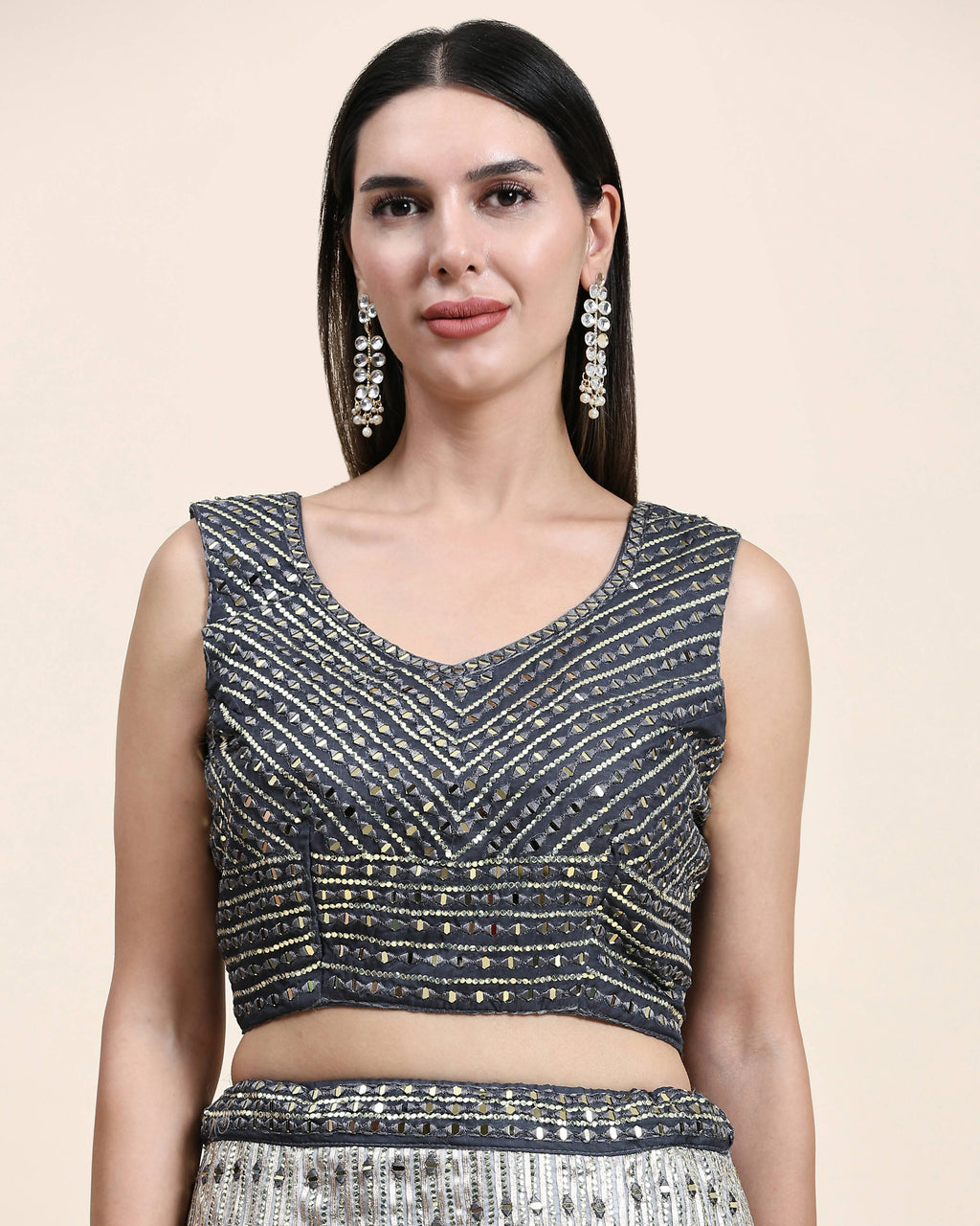 Grey Organza Mirror With Coding Work Lehenga Choli with Dupatta - Tanya | Grocsy