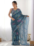 Designer Partywear Georgette Light Blue Fancy Saree - Durga | Grocsy