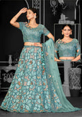 Aqua Blue Net Semi-Stitched Bridal Lehenga - Nimayaa Bonanza | Grocsy