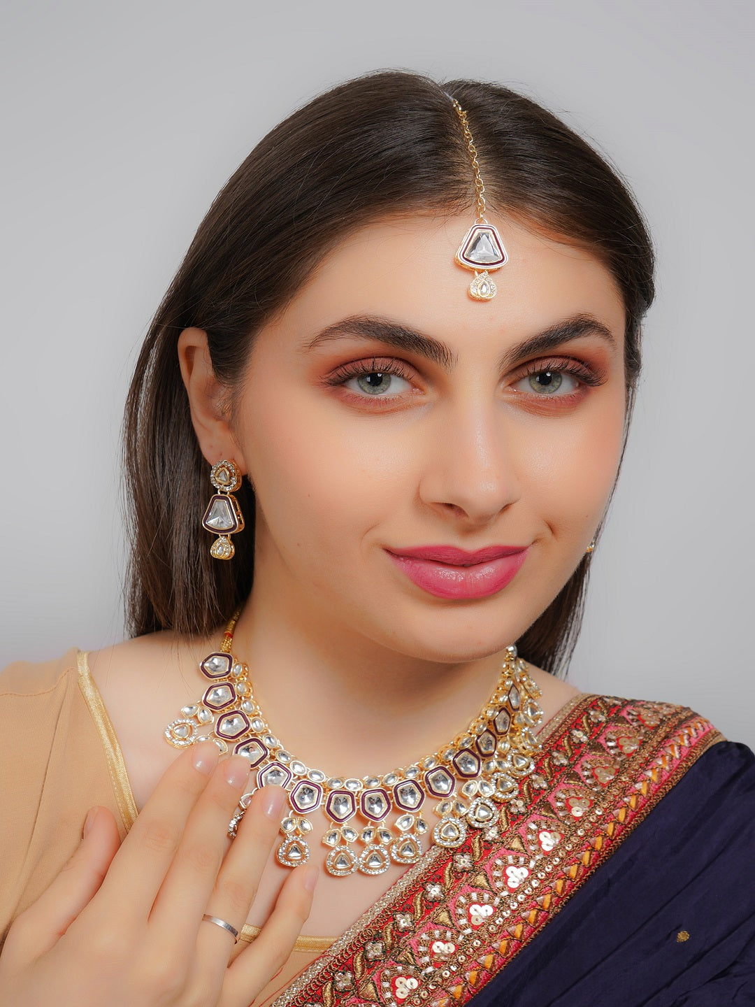 Divisha Alloy Gold-plated White Purple Western Jewellery Set | Grocsy