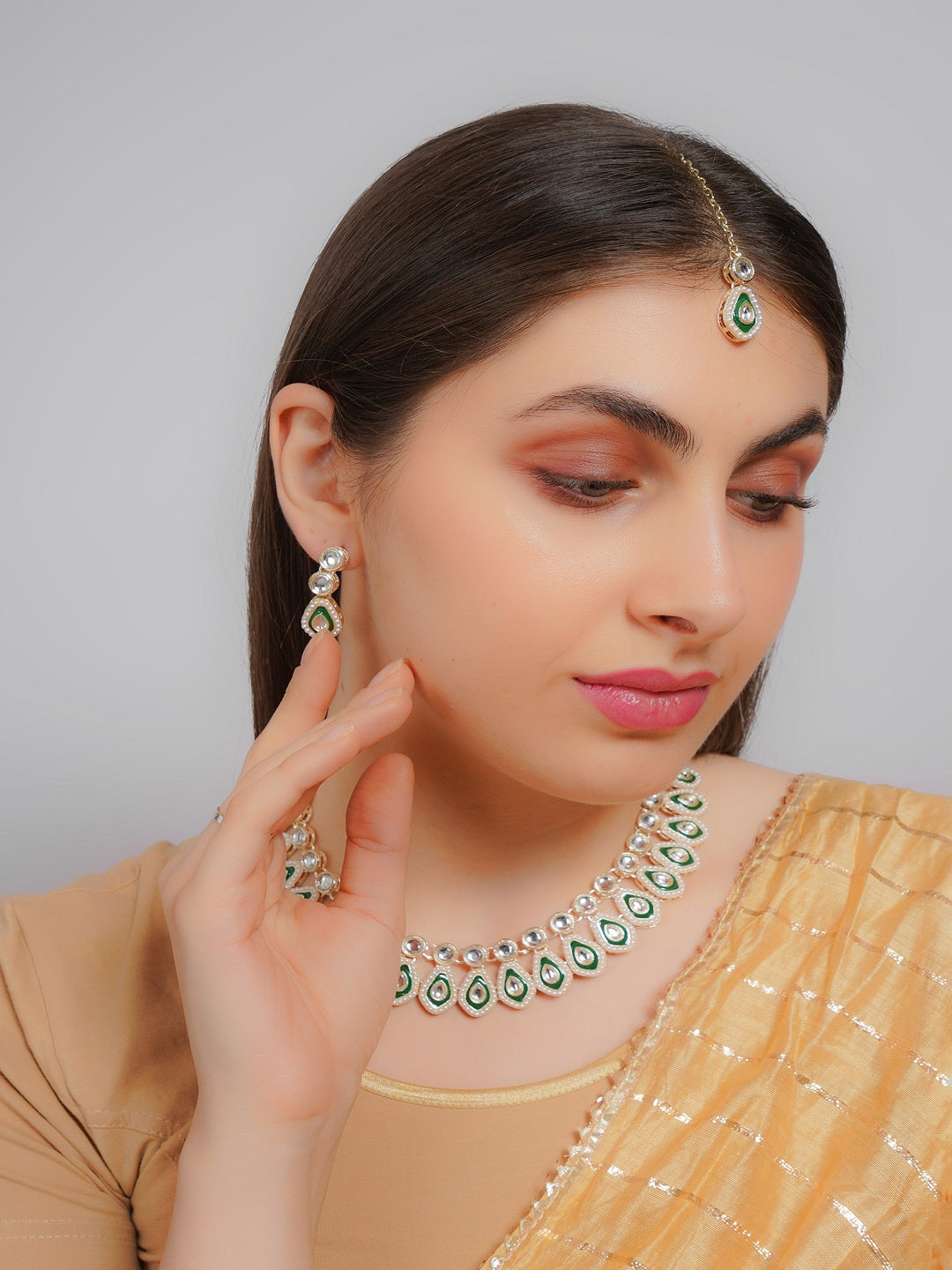 Divisha Alloy Gold-plated Pearl Jewellery Set | Grocsy