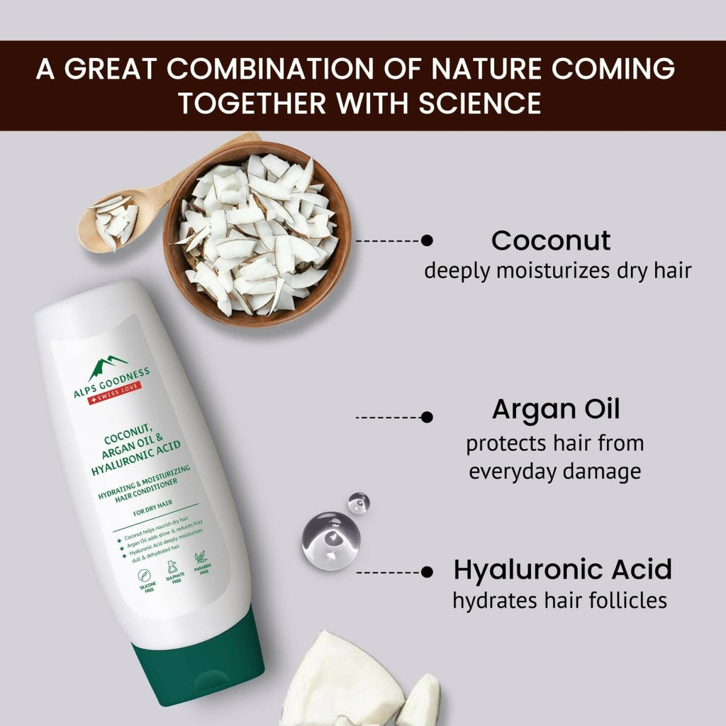 Alps Goodness Coconut, Argan Oil & Hyaluronic Acid Hydrating & Moisturizing Conditioner | Grocsy