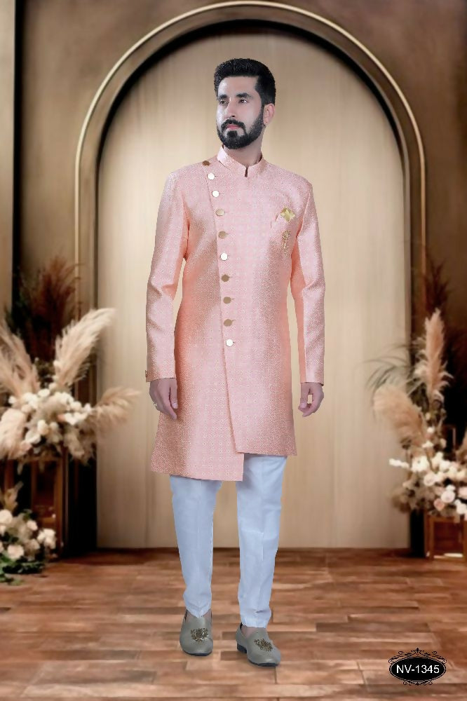 Joban Fashion Men's Pink Brocade Kurta with Pyjama | Grocsy