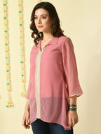 Myshka Women's Pink Embroidered Party Fusion Top | Grocsy