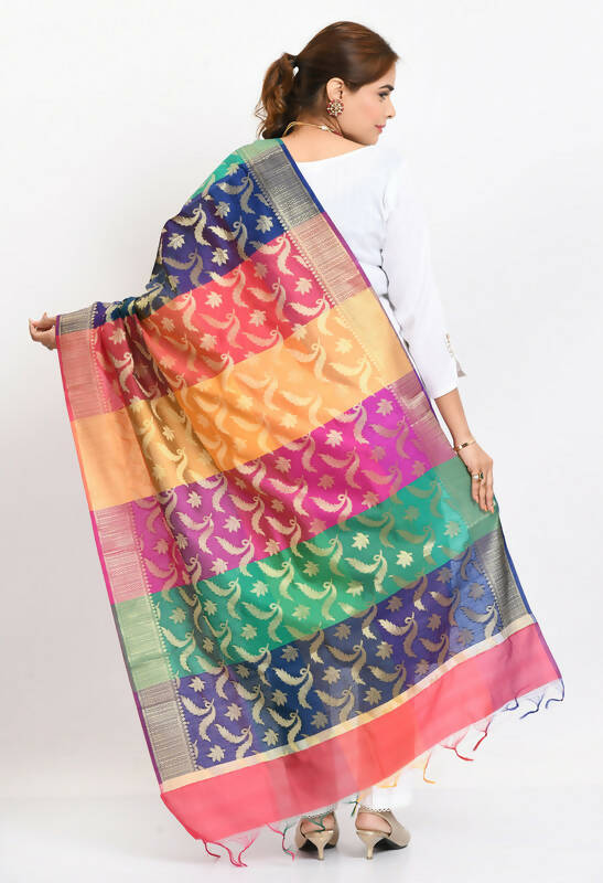 Mominos Fashion Moeza Women's Banarsi Silk Floral Woven Design Multi Dupatta | Grocsy