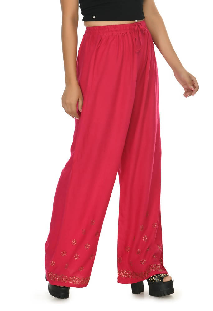 Mominos Fashion Moeza Reyon Cotton Red Color Sirsoki Work Palazzo | Grocsy