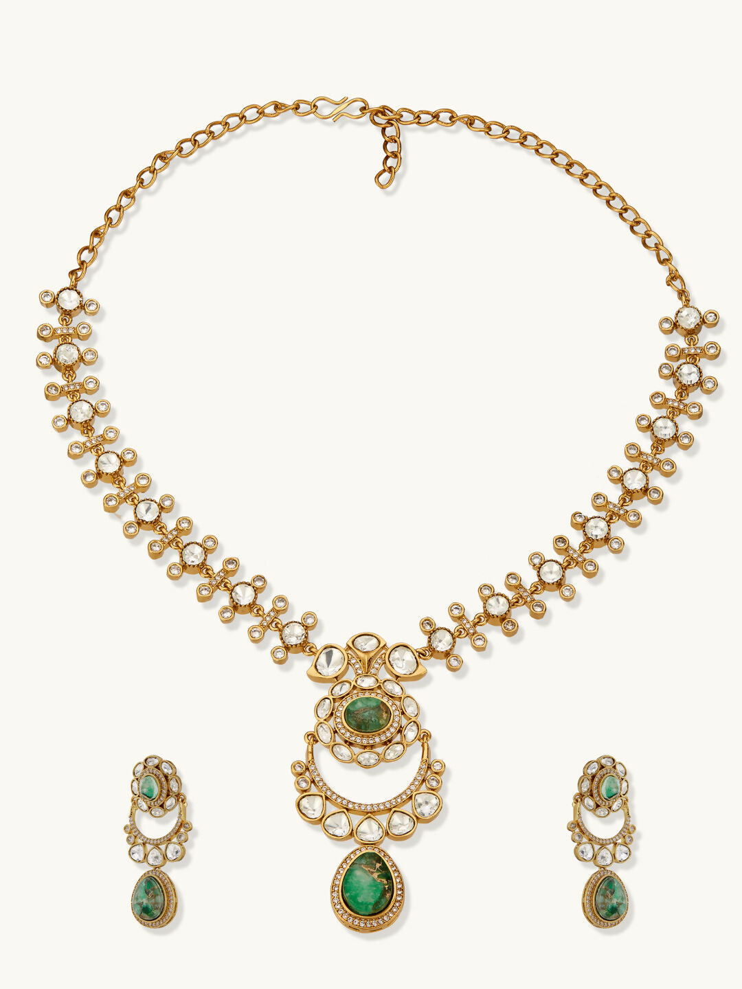 Nuyug 22K Gold-Plated Kundan Studded Faux Jasper Stone Necklace Set | Grocsy