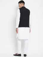 Even Apparels Black Pure Cotton Nehru Jacket With Eid Insignia NJ-PW668-CHA | Grocsy