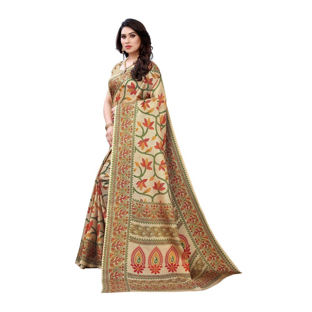 Vamika Printed Jute Silk Brown Saree (Rishika Chiku) | Grocsy