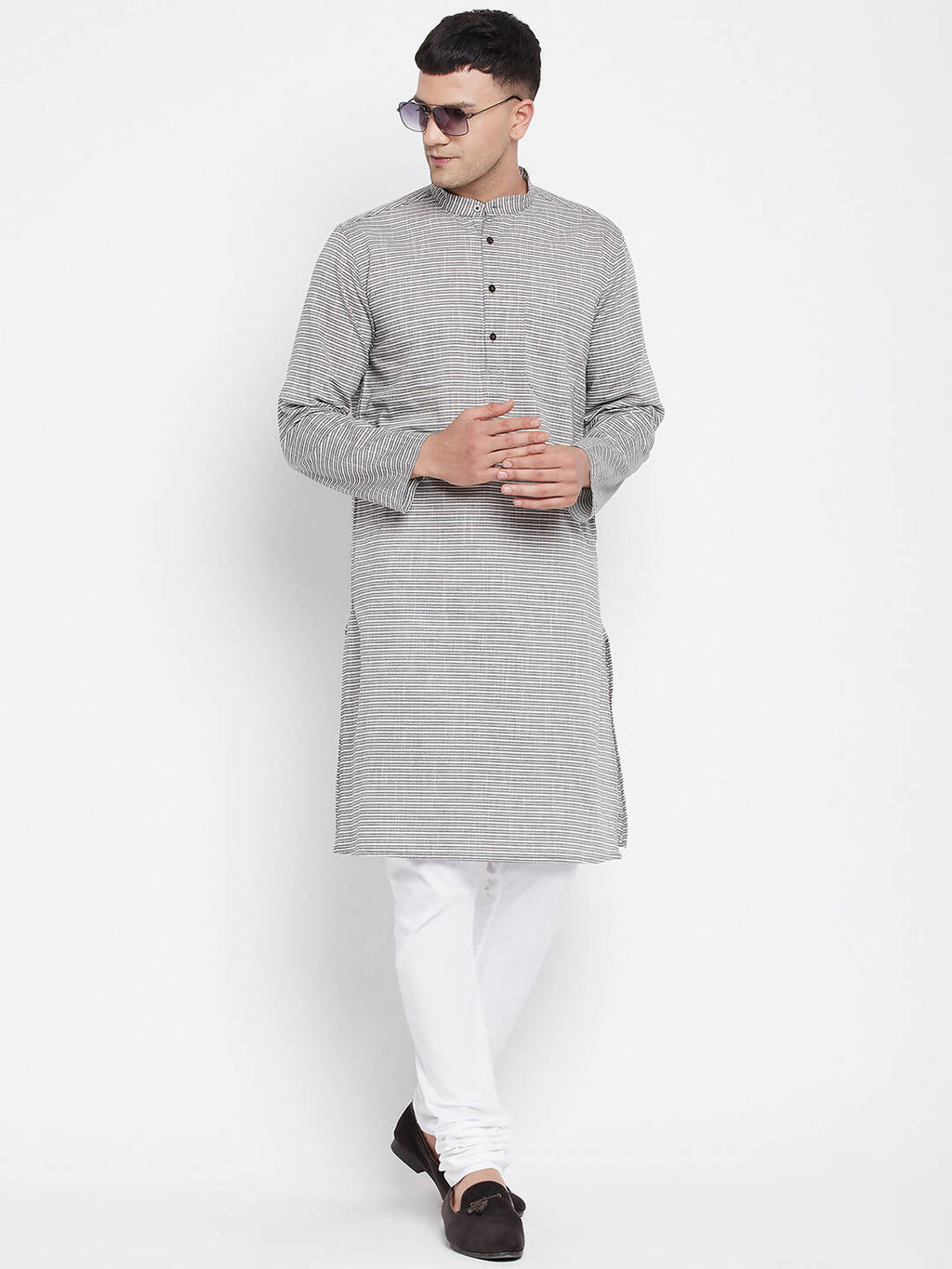 Even Apparels White Pure Cotton Men's Long Kurta With Band Collar | Grocsy