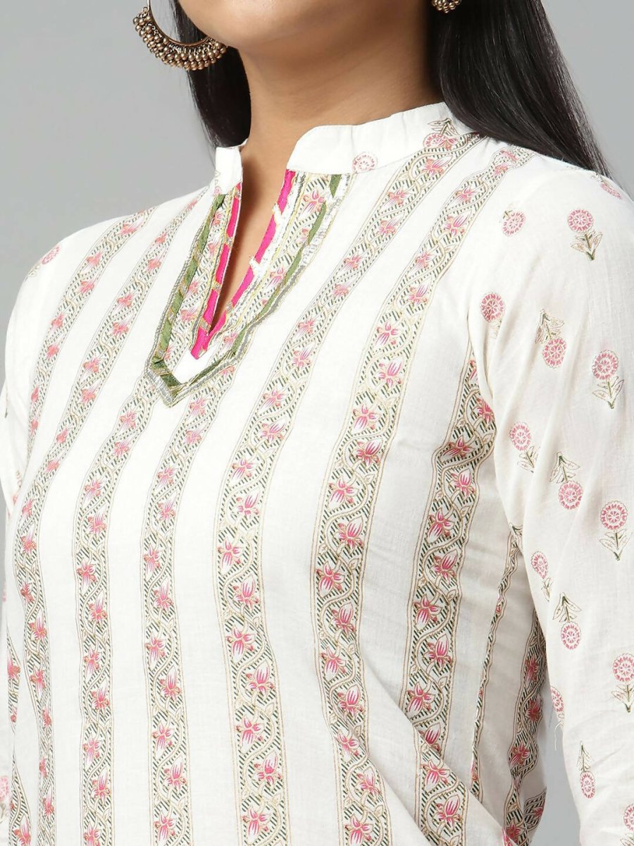 Ahalyaa Womens Off White Color Pure Cotton Printed Kurtas | Grocsy