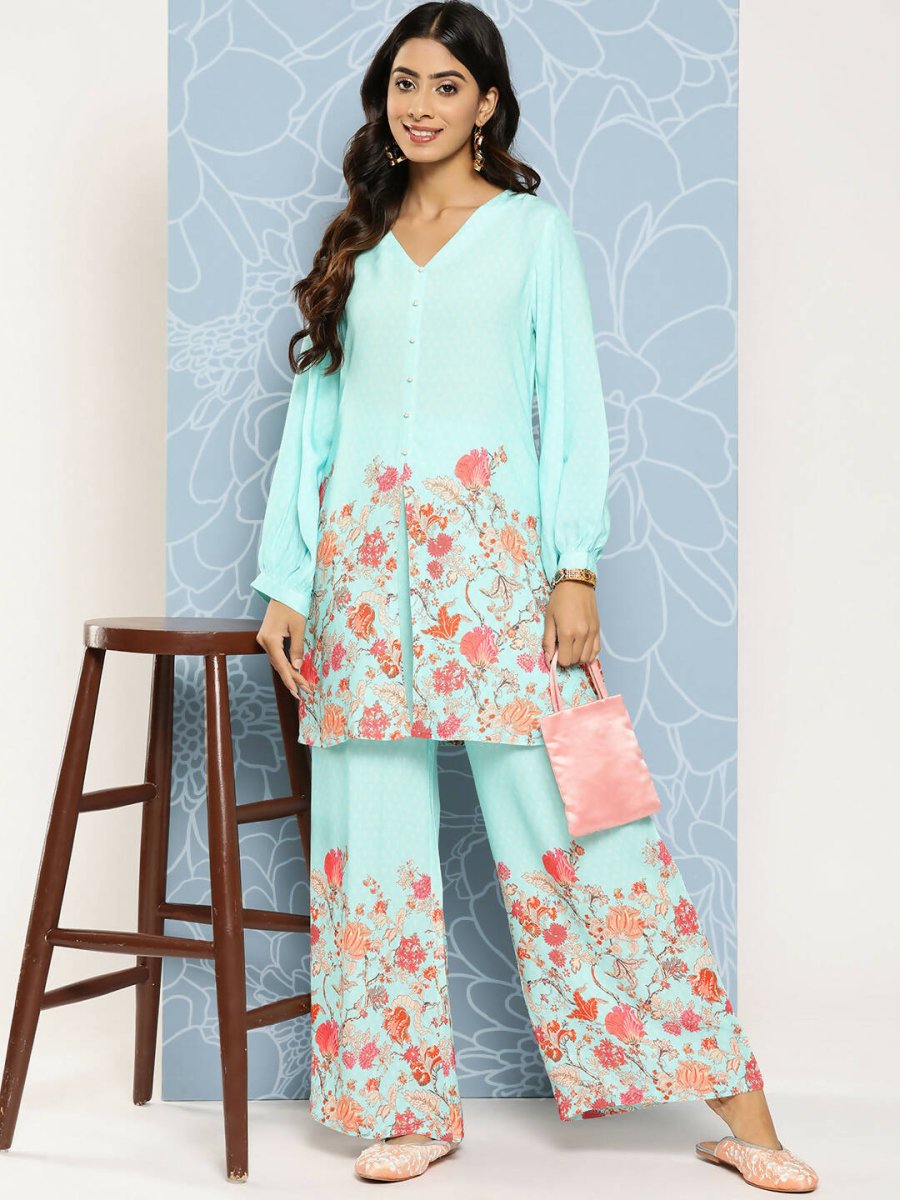 Ahalyaa Women's Traditional wear Co-ords - Blue | Grocsy