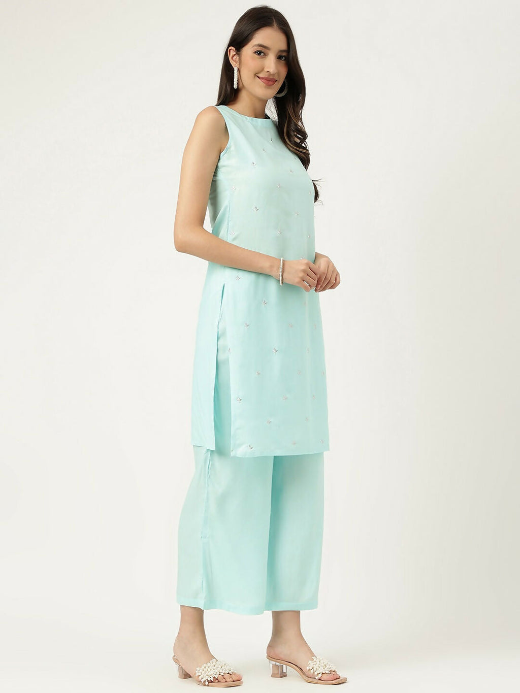 Joban Fashion Blue Rayon and Embroidered Work Straight Kurta Bottom Set | Grocsy