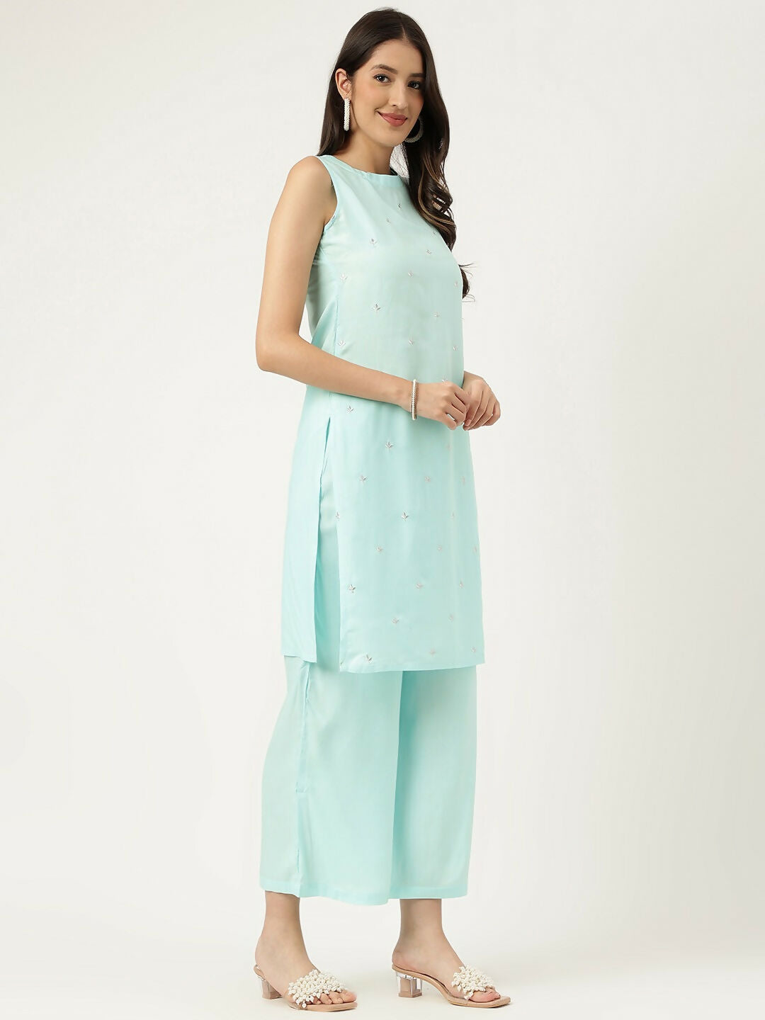 Joban Fashion Blue Rayon and Embroidered Work Straight Kurta Bottom Set | Grocsy