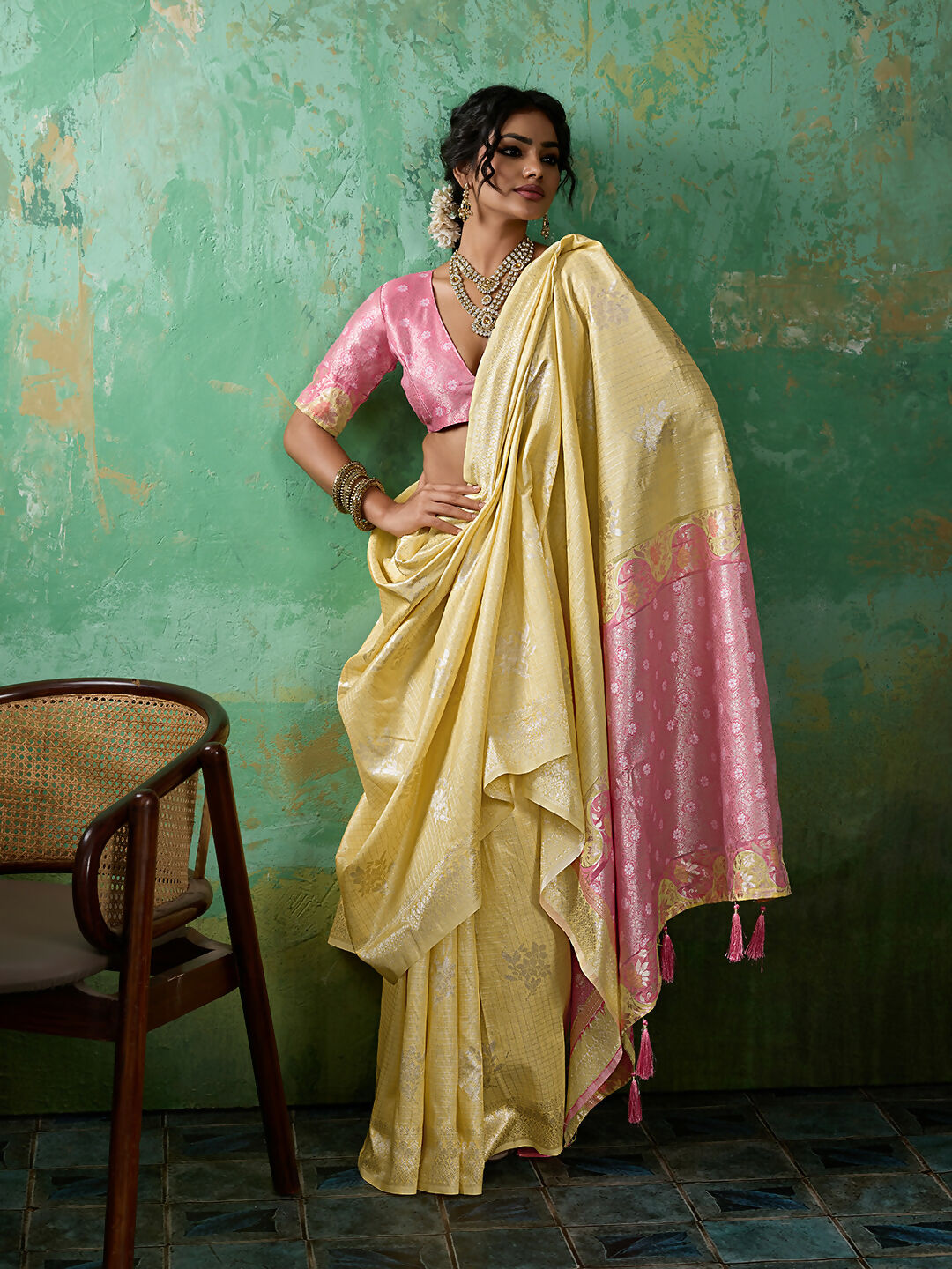 Shree Shyam Fashion Yellow Linen Cotton Saree | Grocsy