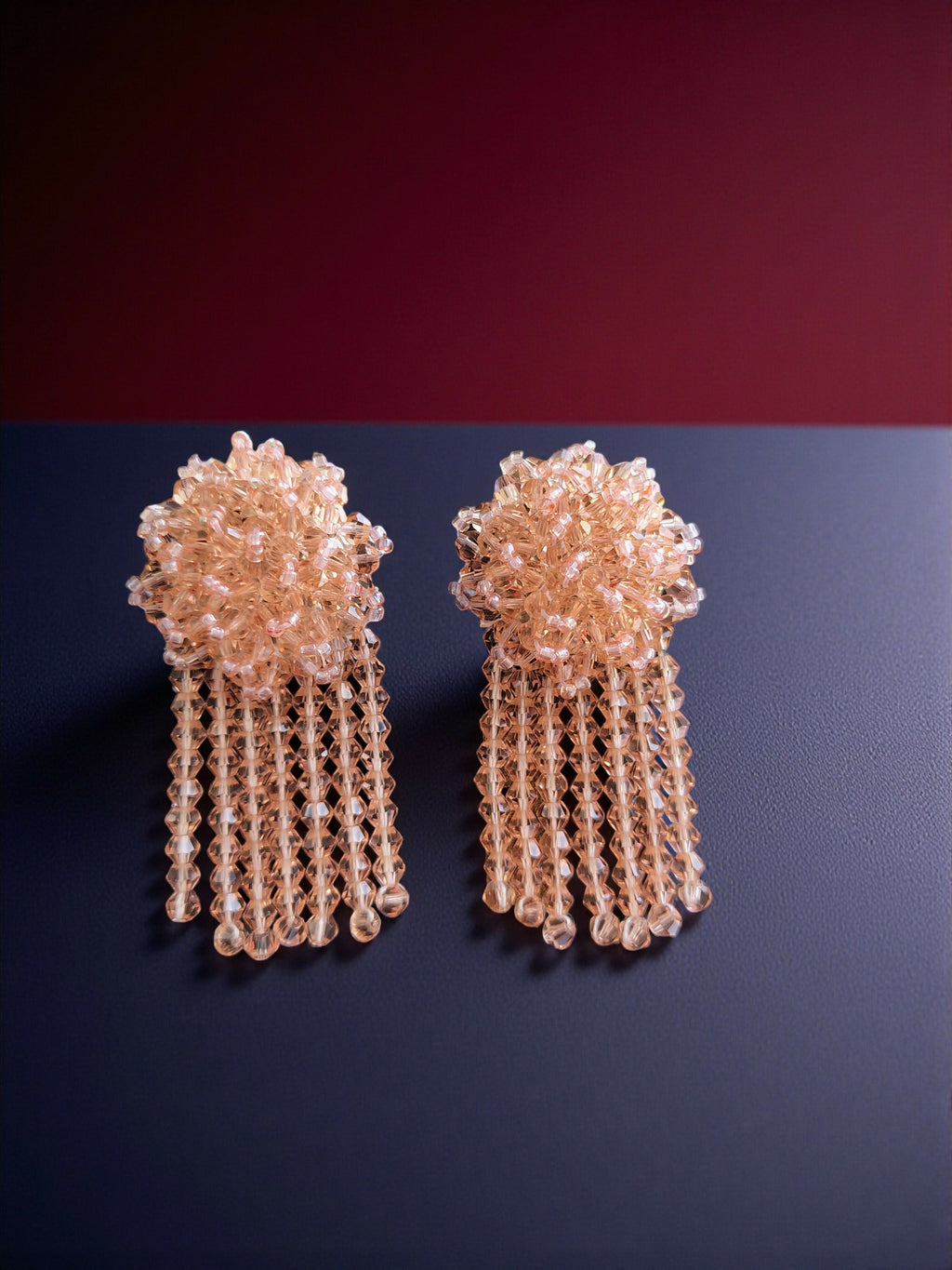 Inhanns Handmade Crystal Water Fall Earrings - Short - Peach Small | Grocsy