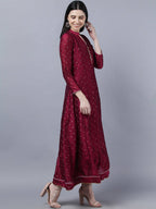 Myshka Women Brown Gold-Toned Anarkali Kurta With Dupatta | Grocsy