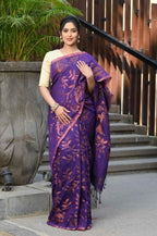 Beatitude Purple Cotton Floral Jamdani Saree | Grocsy