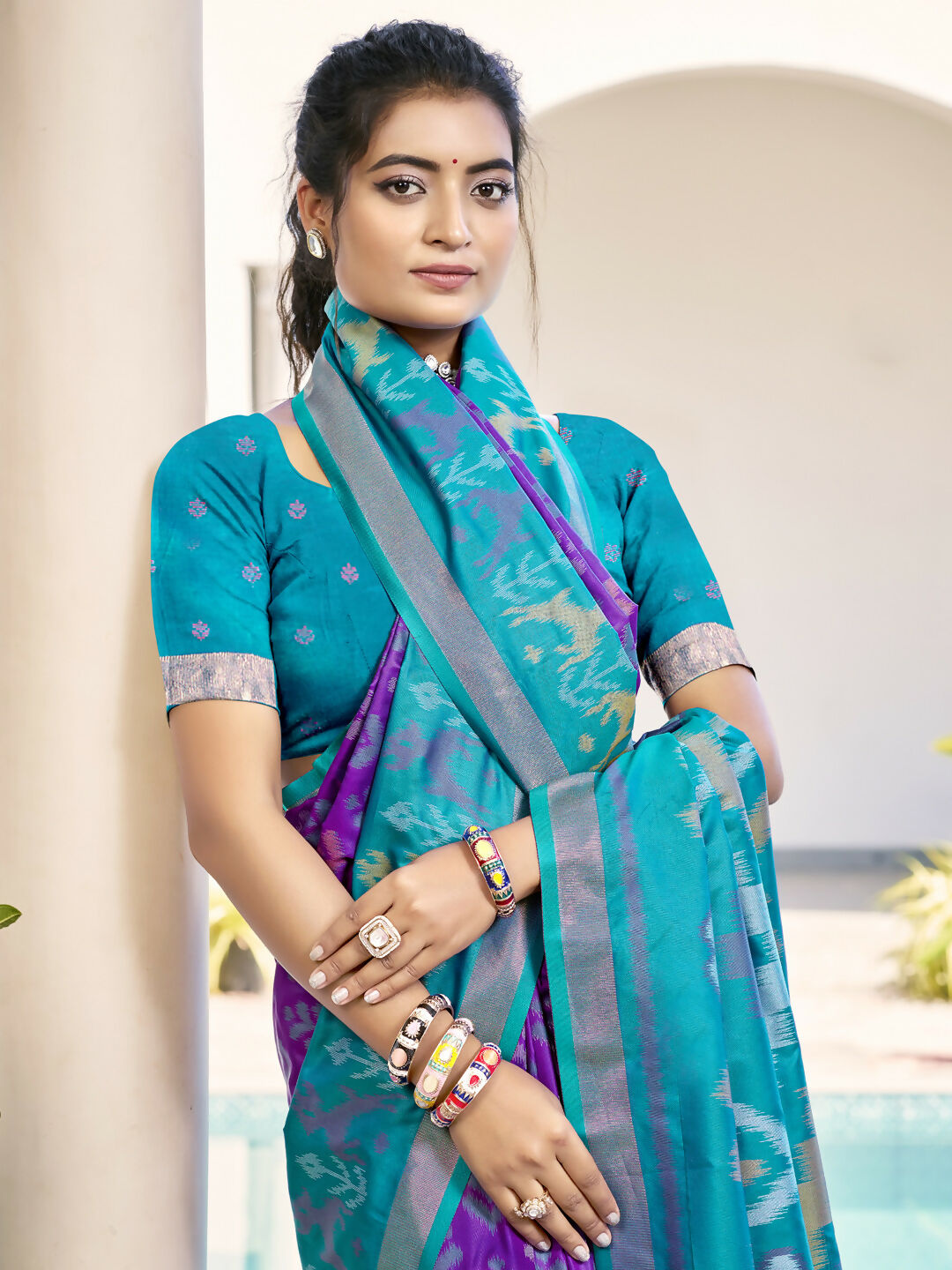 Shree Shyam Fashion Pochampalli Silk Violet Saree | Grocsy