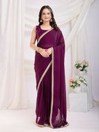 Purple Rangoli Silk Solid, Lace Border Ready To Wear Saree - Kashvi | Grocsy