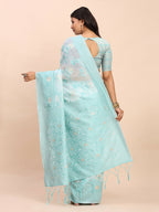 Shree Shyam Fashion Linen Cotton Sky Blue Saree | Grocsy