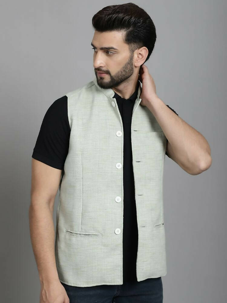 Even Apparels Nehru Jacket With Welt Pockets - Green | Grocsy