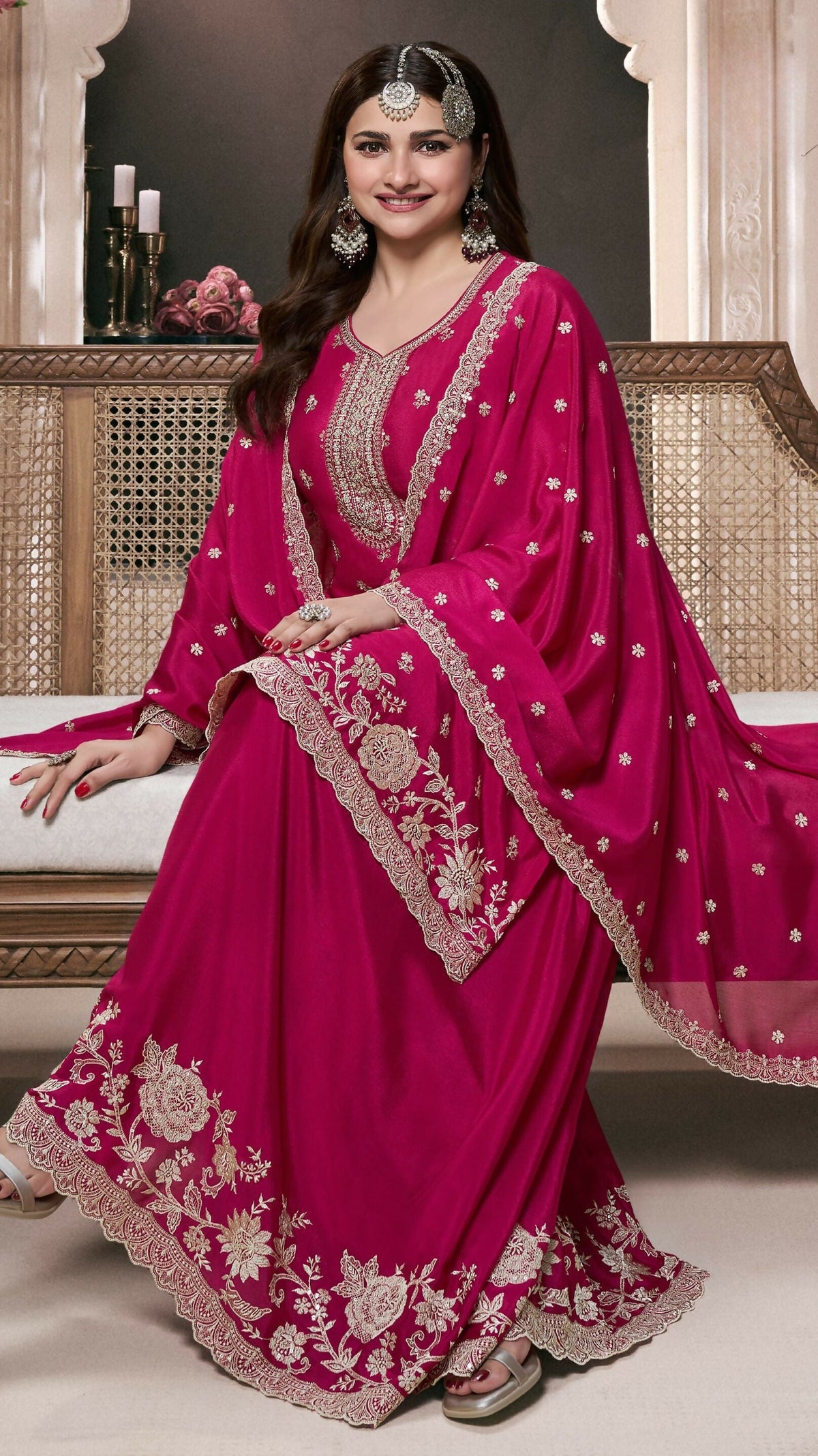 Anaita Pink Chinon Embroidered Thread Work Stitched Salwar Suit | Grocsy