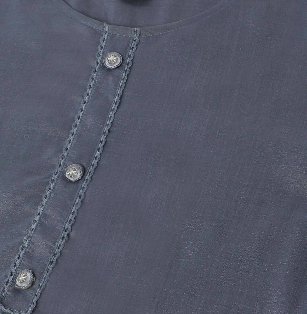 Grey Chinon Silk Embroidered Straight Kurta with Trouser & Dupatta - Salimar | Grocsy