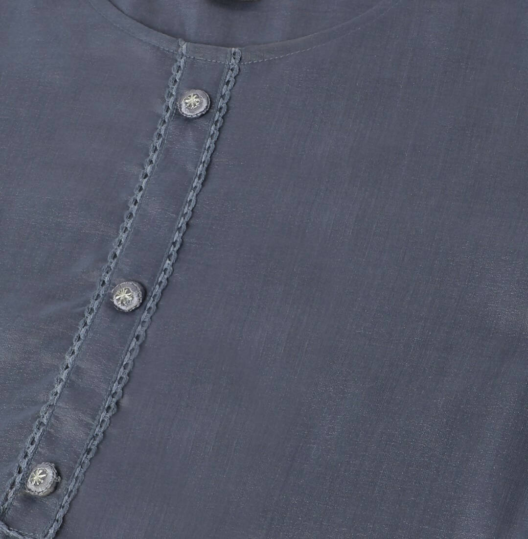 Grey Chinon Silk Embroidered Straight Kurta with Trouser & Dupatta - Salimar | Grocsy
