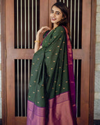 DEIANA'S Beautiful Designer Golden zari Soft Lichi Silk Saree - Green | Grocsy