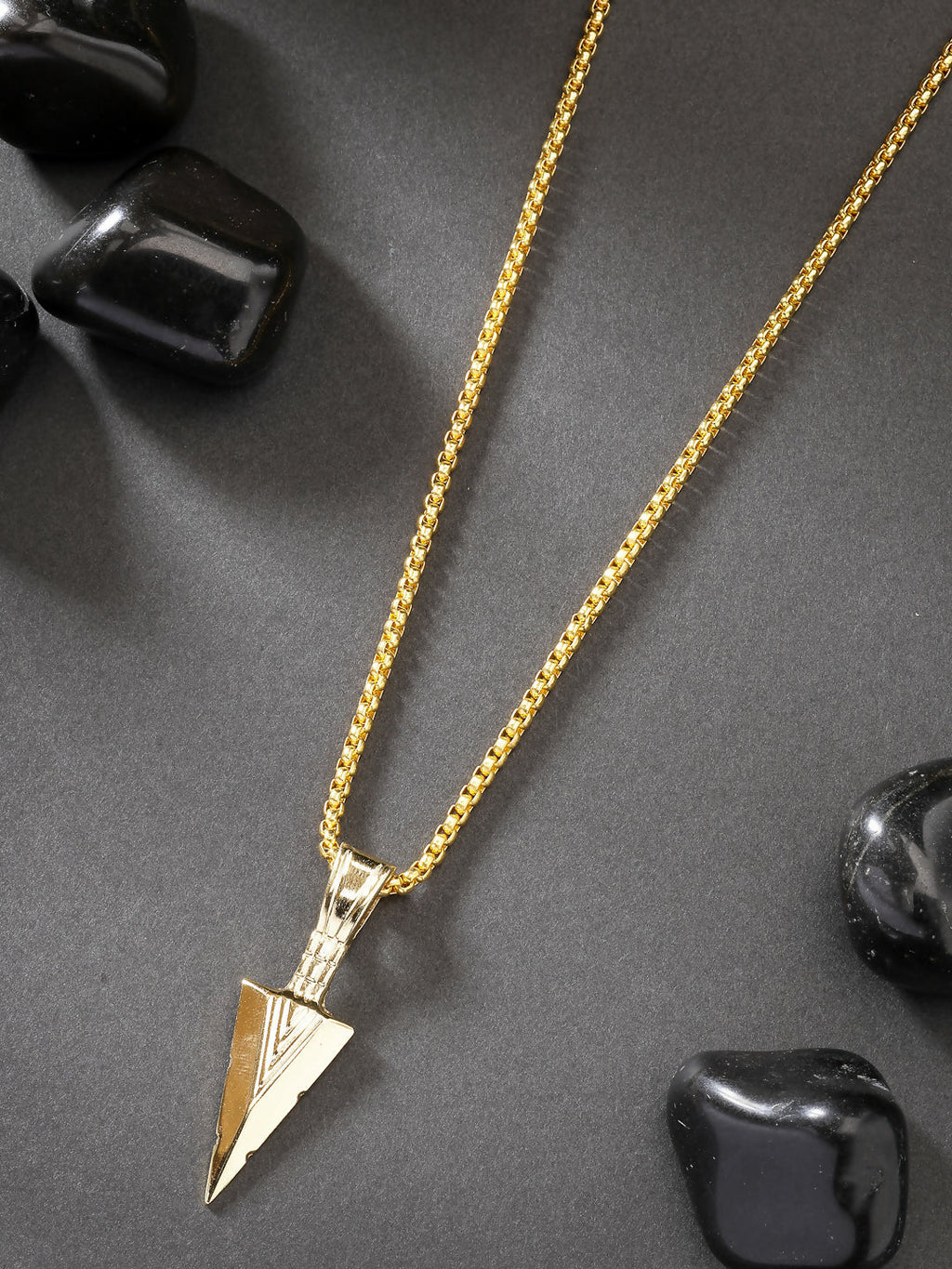 NVR Men's Gold-Polished Arrow-Shaped Pendant With Chain | Grocsy