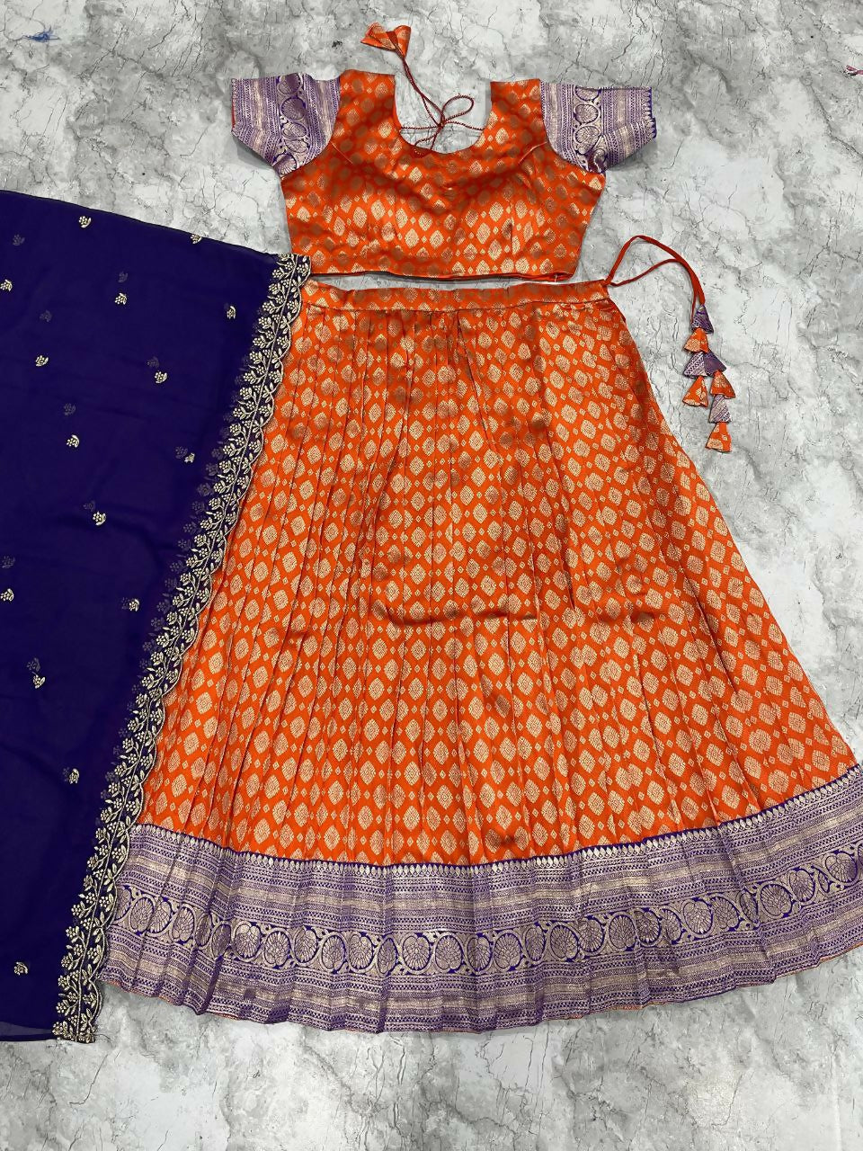 Teeya Creation New Womens Latest Embroidered Designer Lehenga Choli Set - Orange | Grocsy