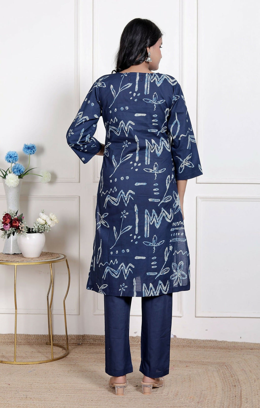Miravan Womens Abstract Blue Printed Cotton Blue Co-Ord Set | Grocsy