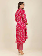 Aramya Red Soft Cotton Floral Print High Low Kurta Pant Set for Women | Grocsy
