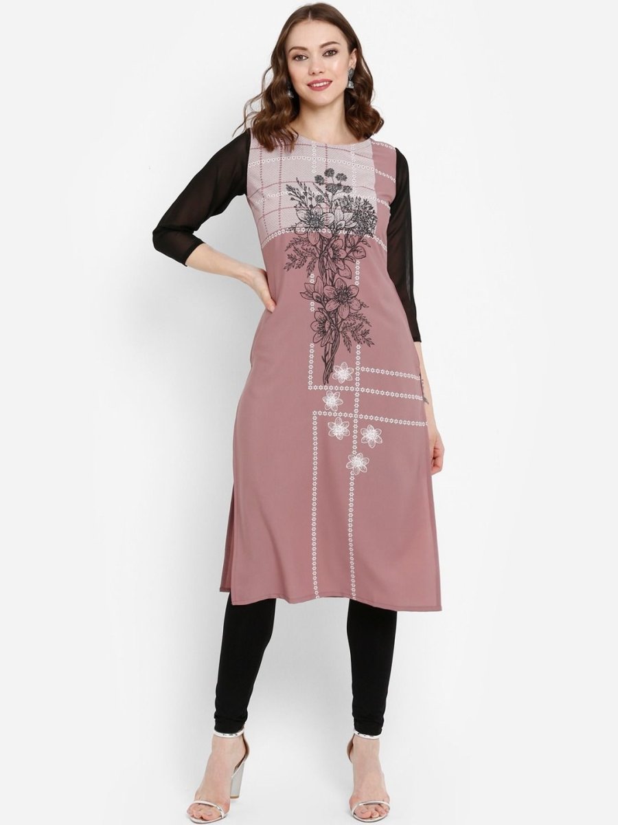 Ahalyaa Women Mauve Printed Straight Kurta | Grocsy
