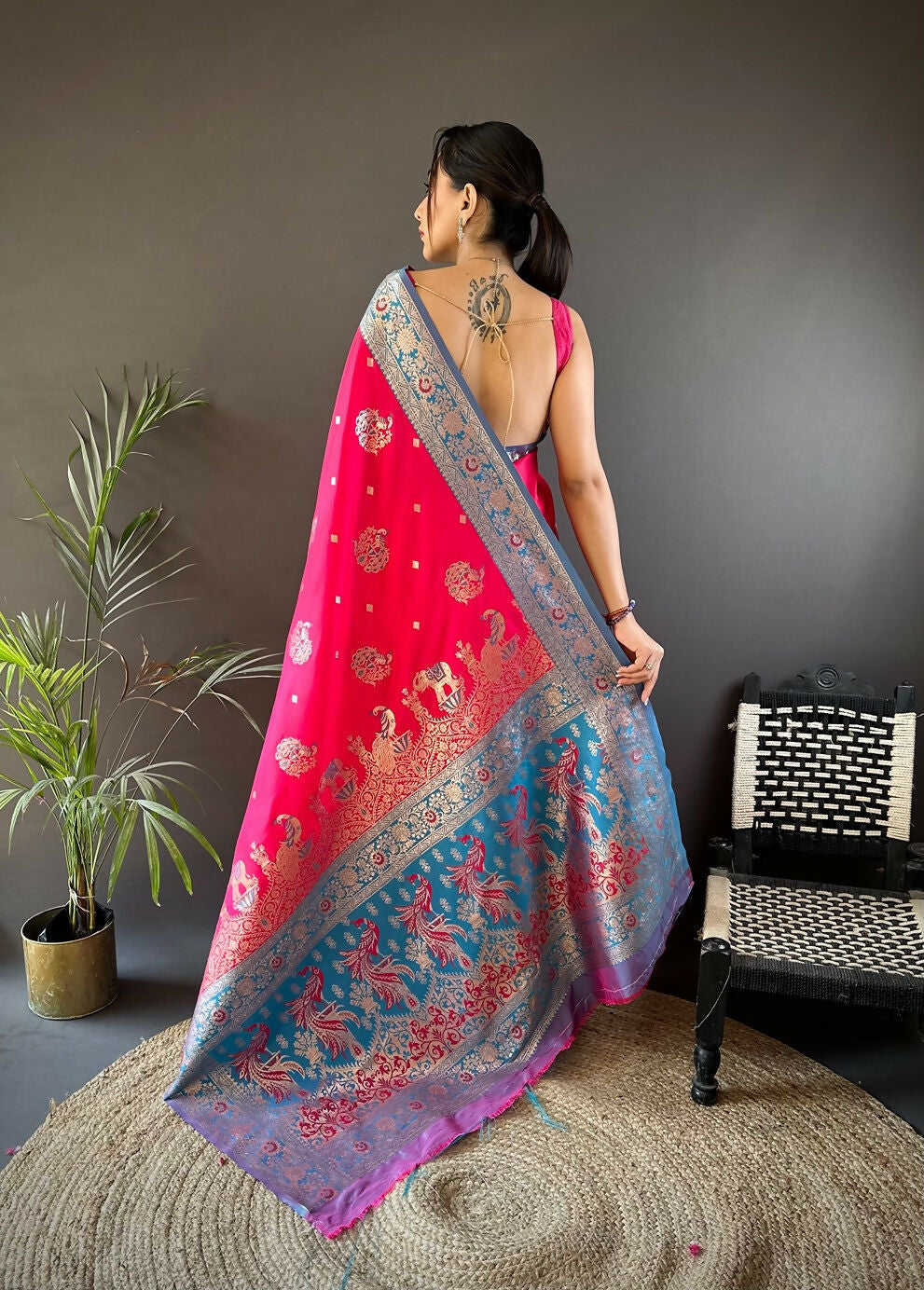 Joban Fashion Purple Meenakari Picock Paithani Sarees | Grocsy