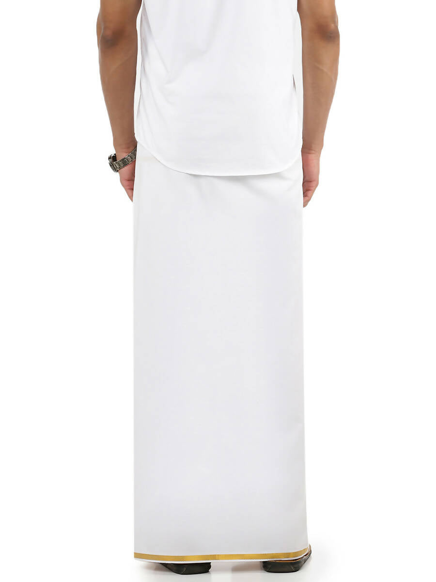Ramraj Cotton Mens Poly Cotton 1/2" Gold Jari Dhoti - White | Grocsy